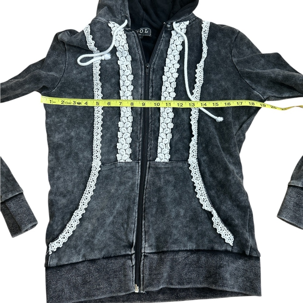 POL Black Lace-Trim Zip Hoodie - Picture 7 of 7